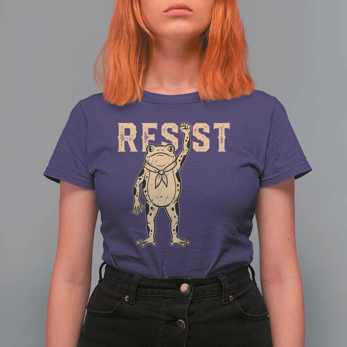 Frog Resist T Shirt For Women Raised Fist Protest Fighter Retro Graphic - Wonder Print Shop
