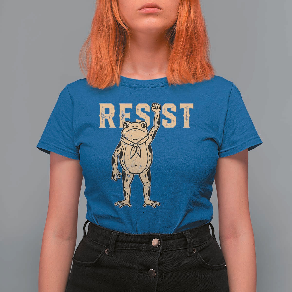 Frog Resist T Shirt For Women Raised Fist Protest Fighter Retro Graphic - Wonder Print Shop