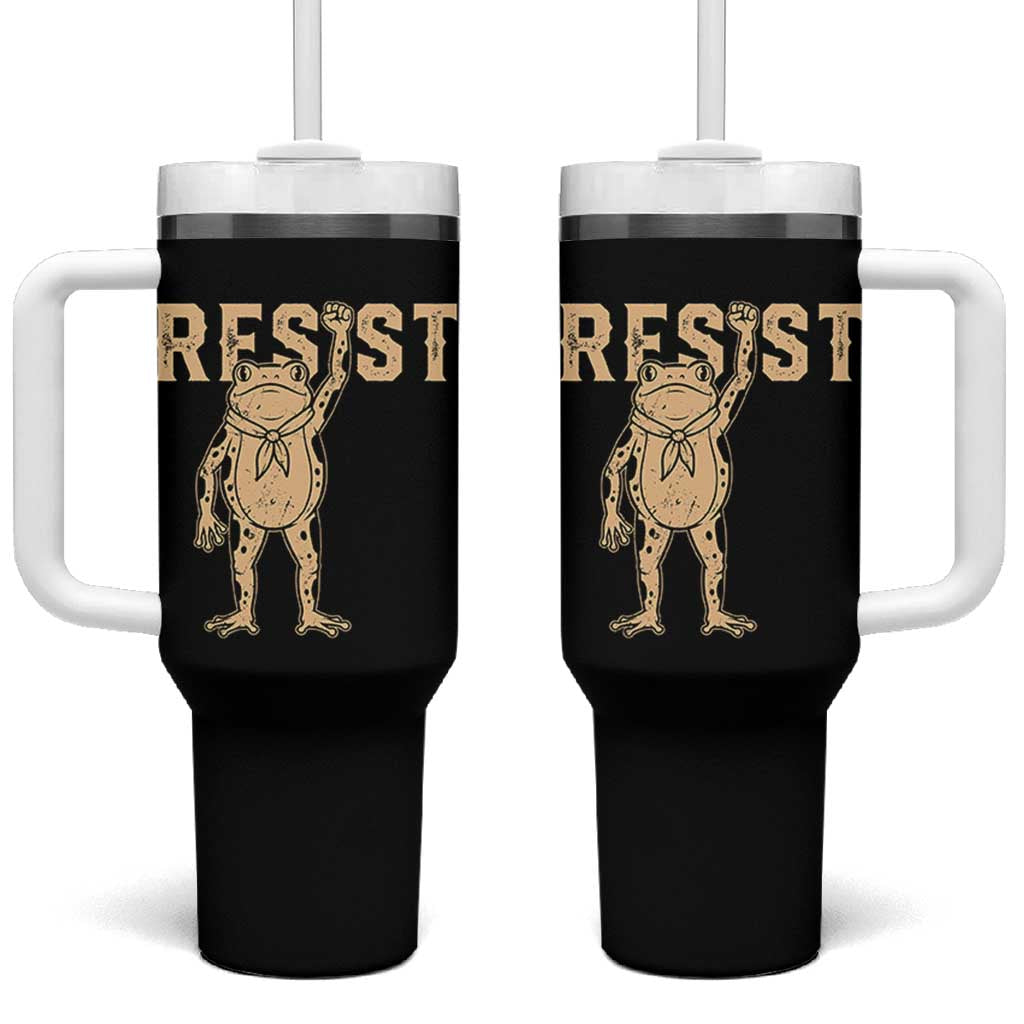 Frog Resist Tumbler With Handle Raised Fist Protest Fighter Retro Graphic - Wonder Print Shop
