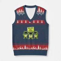 We Are All Frog V-Neck Knit Sweater Vest Frogs Protest Together Strong - Wonder Print Shop