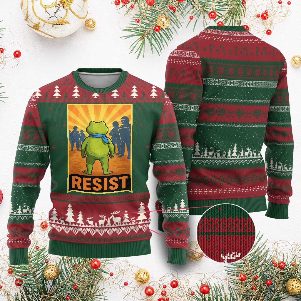 Resist Frog Graphic Ugly Christmas Sweater Protest Stand Against Fascism - Wonder Print Shop