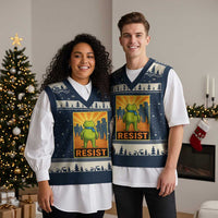 Resist Frog Graphic V-Neck Knit Sweater Vest Protest Stand Against Fascism - Wonder Print Shop