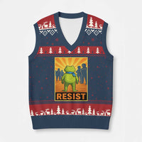 Resist Frog Graphic V-Neck Knit Sweater Vest Protest Stand Against Fascism - Wonder Print Shop