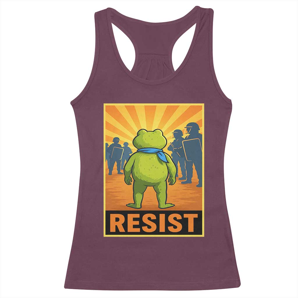 Resist Frog Graphic Racerback Tank Top Protest Stand Against Fascism - Wonder Print Shop