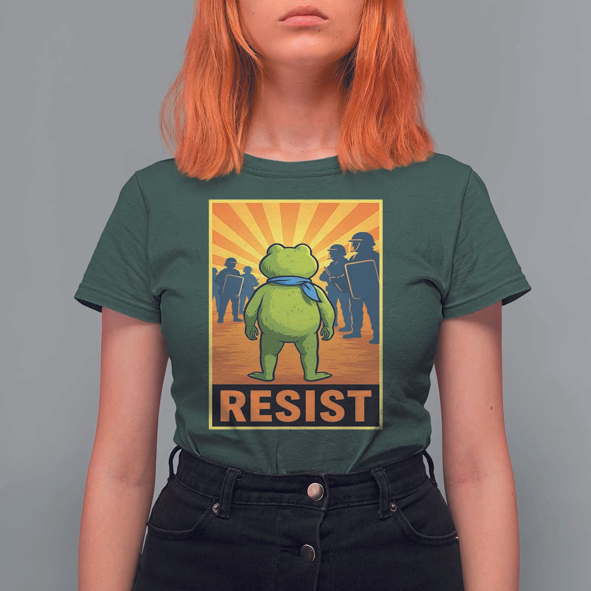 Resist Frog Graphic T Shirt For Women Protest Stand Against Fascism - Wonder Print Shop