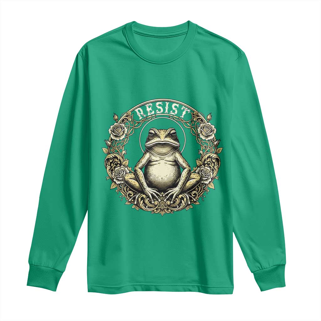 Zen Frog Resist Long Sleeve Shirt Sacred Resistance Protest Ornate Style Graphic - Wonder Print Shop