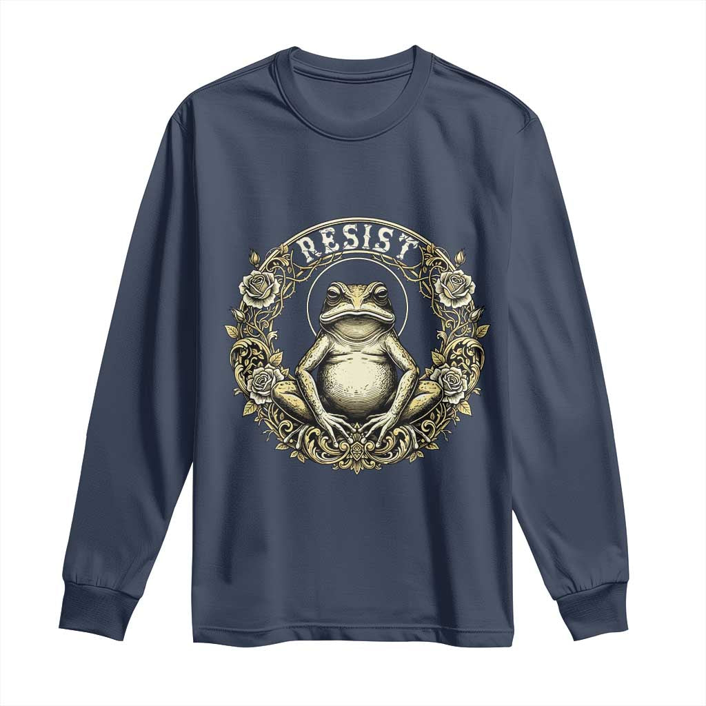Zen Frog Resist Long Sleeve Shirt Sacred Resistance Protest Ornate Style Graphic - Wonder Print Shop