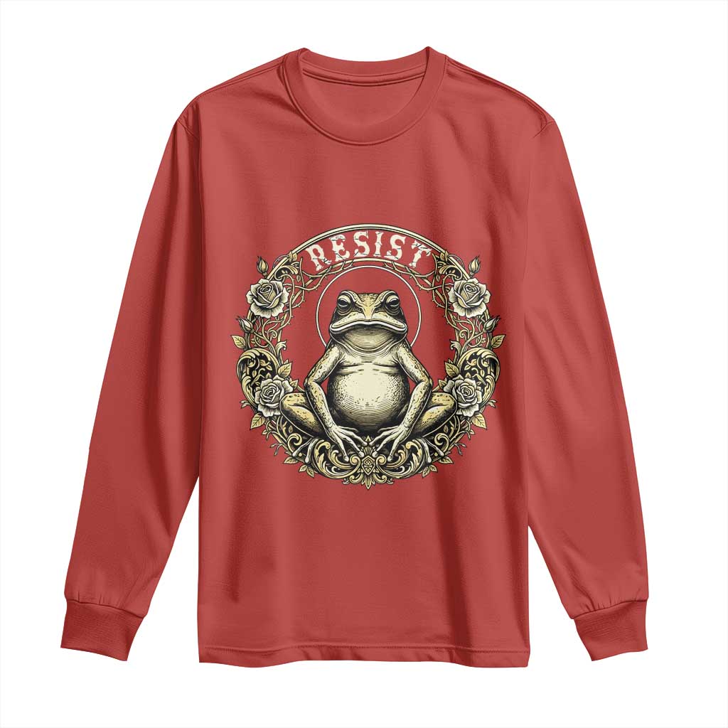 Zen Frog Resist Long Sleeve Shirt Sacred Resistance Protest Ornate Style Graphic - Wonder Print Shop