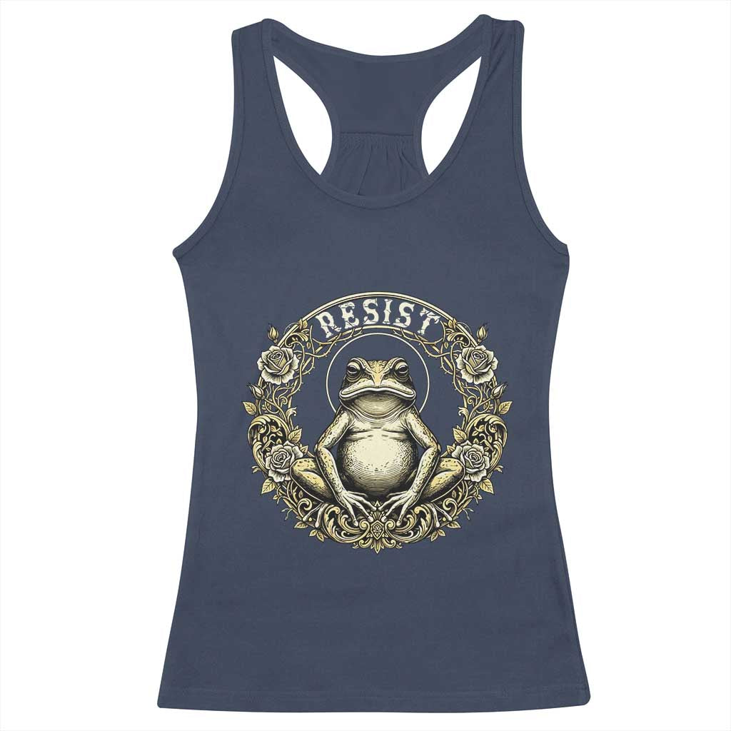 Zen Frog Resist Racerback Tank Top Sacred Resistance Protest Ornate Style Graphic - Wonder Print Shop