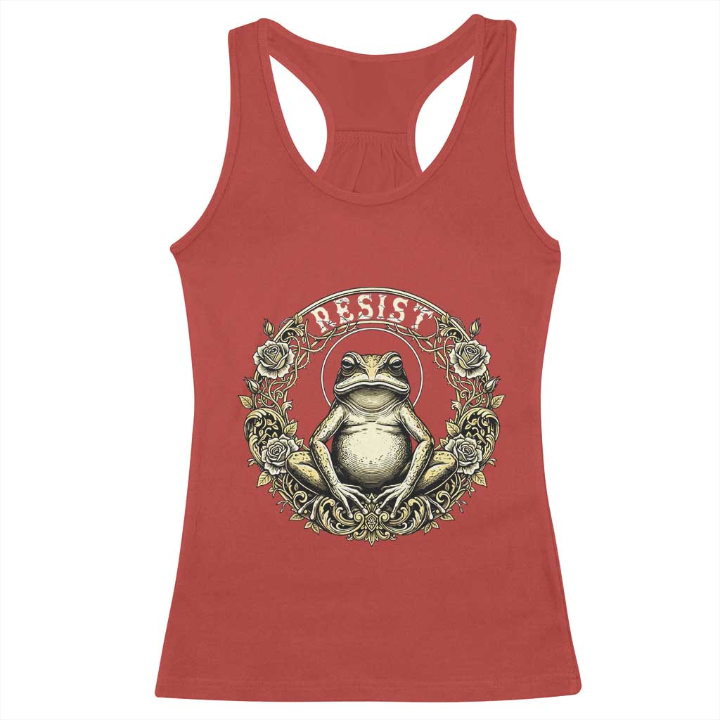 Zen Frog Resist Racerback Tank Top Sacred Resistance Protest Ornate Style Graphic - Wonder Print Shop