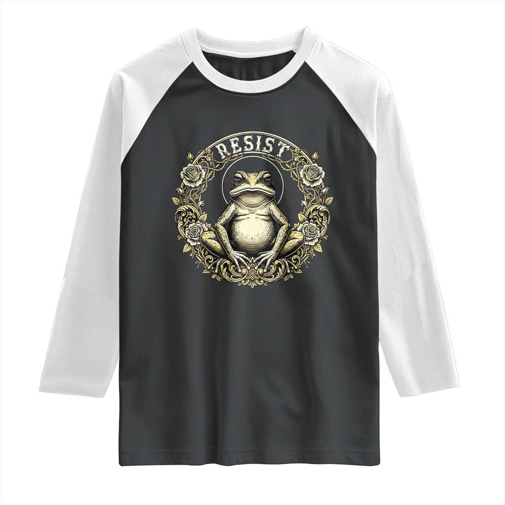 Zen Frog Resist Raglan Shirt Sacred Resistance Protest Ornate Style Graphic - Wonder Print Shop