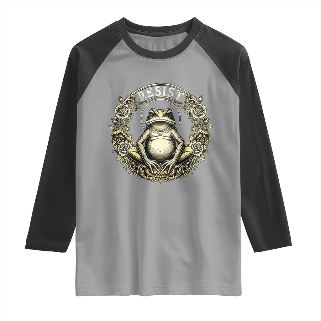 Zen Frog Resist Raglan Shirt Sacred Resistance Protest Ornate Style Graphic - Wonder Print Shop
