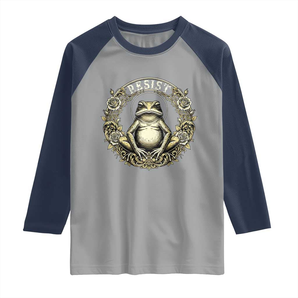 Zen Frog Resist Raglan Shirt Sacred Resistance Protest Ornate Style Graphic - Wonder Print Shop