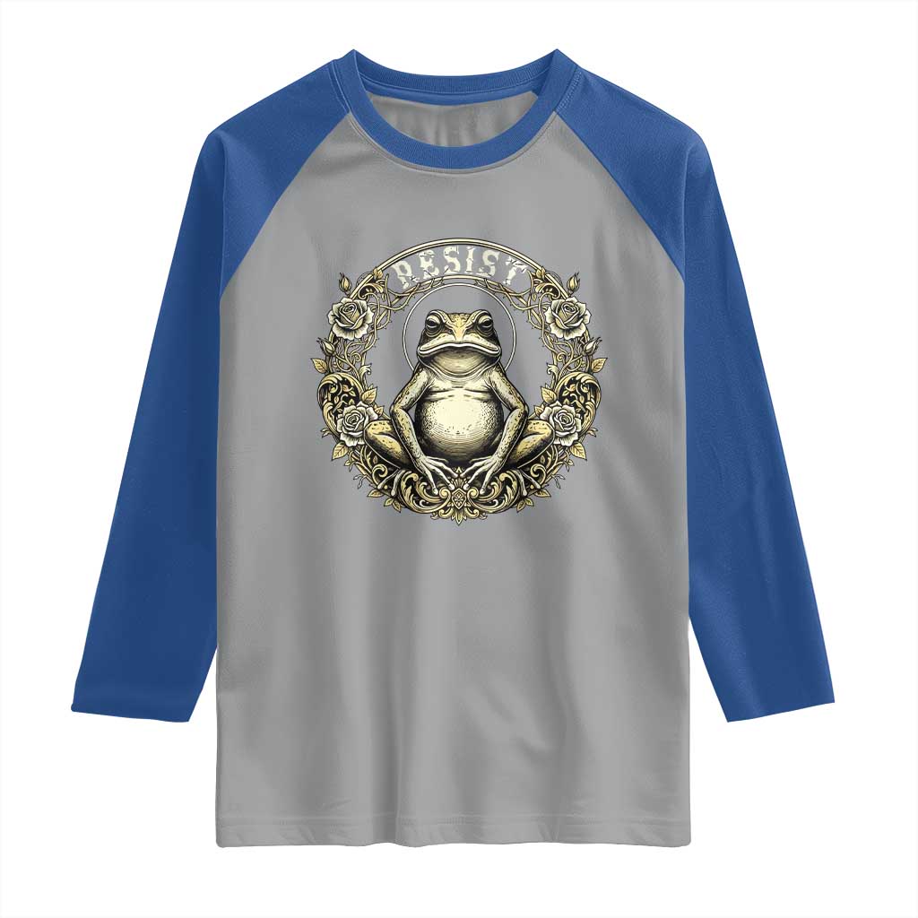 Zen Frog Resist Raglan Shirt Sacred Resistance Protest Ornate Style Graphic - Wonder Print Shop
