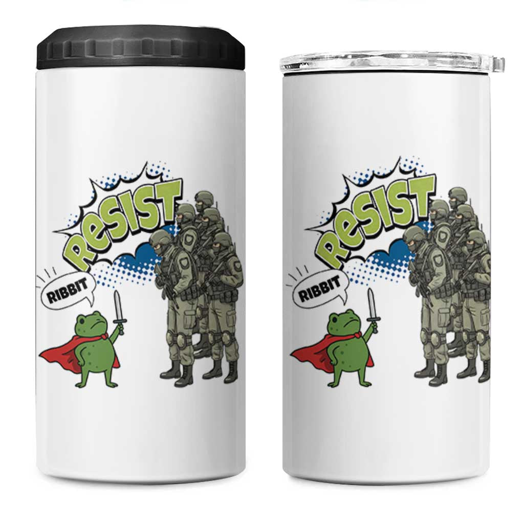 Funny Frog Protest Comic Graphic 4 in 1 Can Cooler Tumbler Ribbit Resist Stand Against - Wonder Print Shop