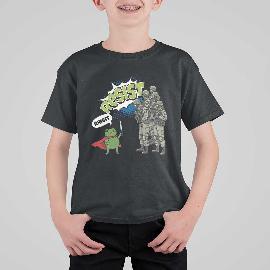 Funny Frog Protest Comic Graphic T Shirt For Kid Ribbit Resist Stand Against - Wonder Print Shop