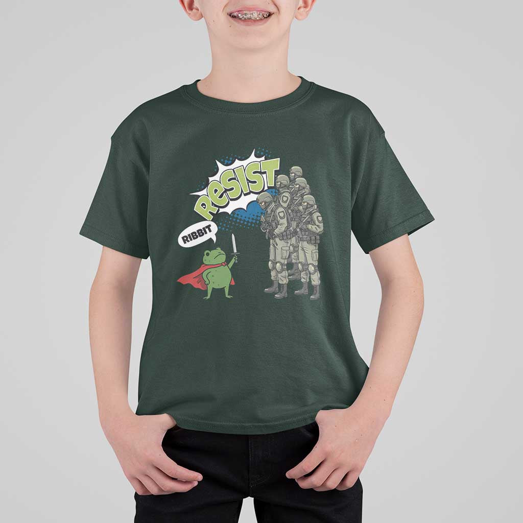 Funny Frog Protest Comic Graphic T Shirt For Kid Ribbit Resist Stand Against - Wonder Print Shop