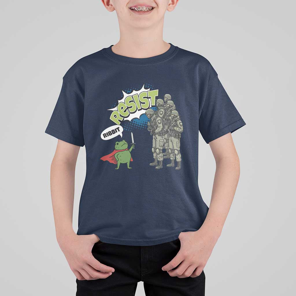 Funny Frog Protest Comic Graphic T Shirt For Kid Ribbit Resist Stand Against - Wonder Print Shop