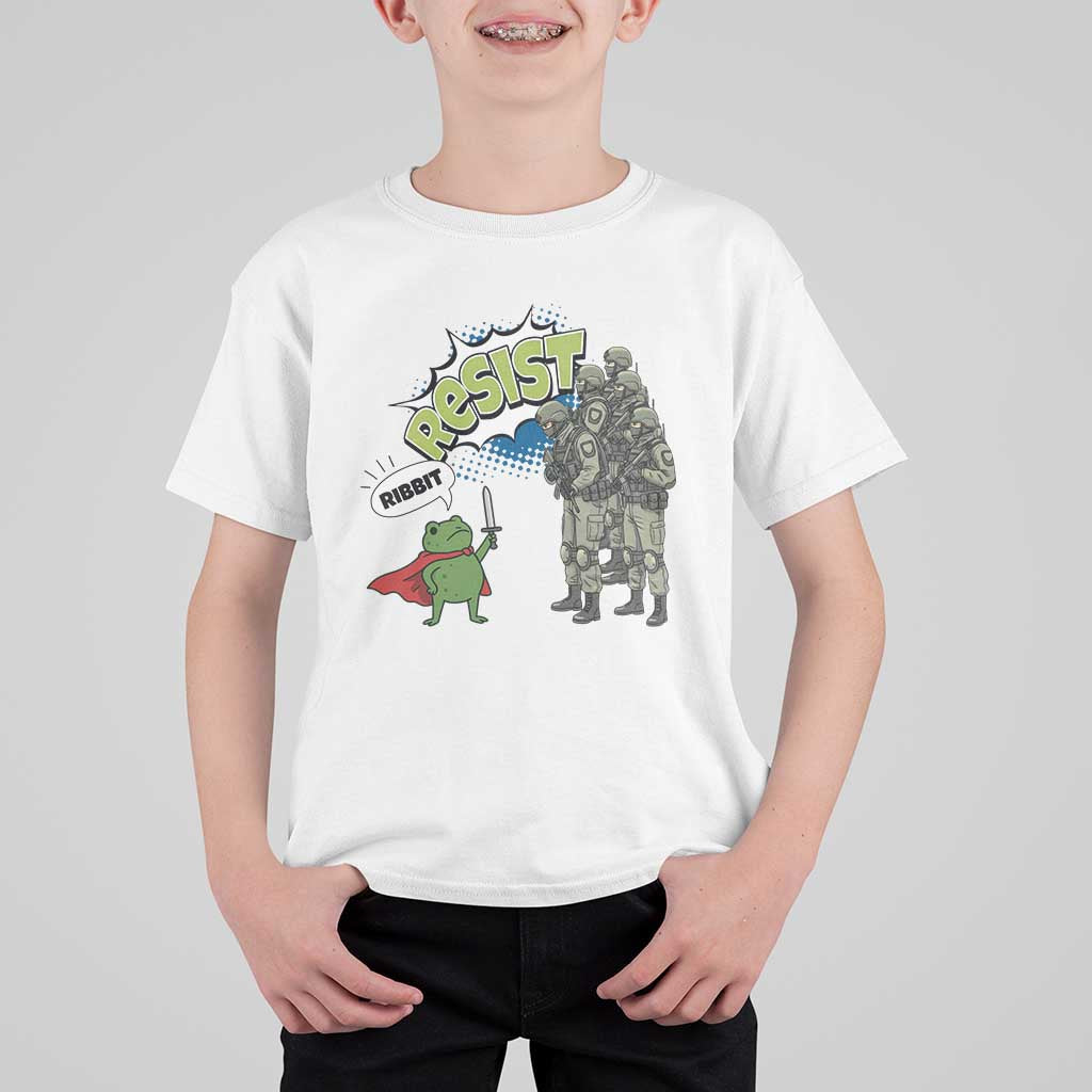 Funny Frog Protest Comic Graphic T Shirt For Kid Ribbit Resist Stand Against - Wonder Print Shop