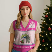 Funny Frog Protest Comic Graphic V-Neck Knit Sweater Vest Ribbit Resist Stand Against - Wonder Print Shop