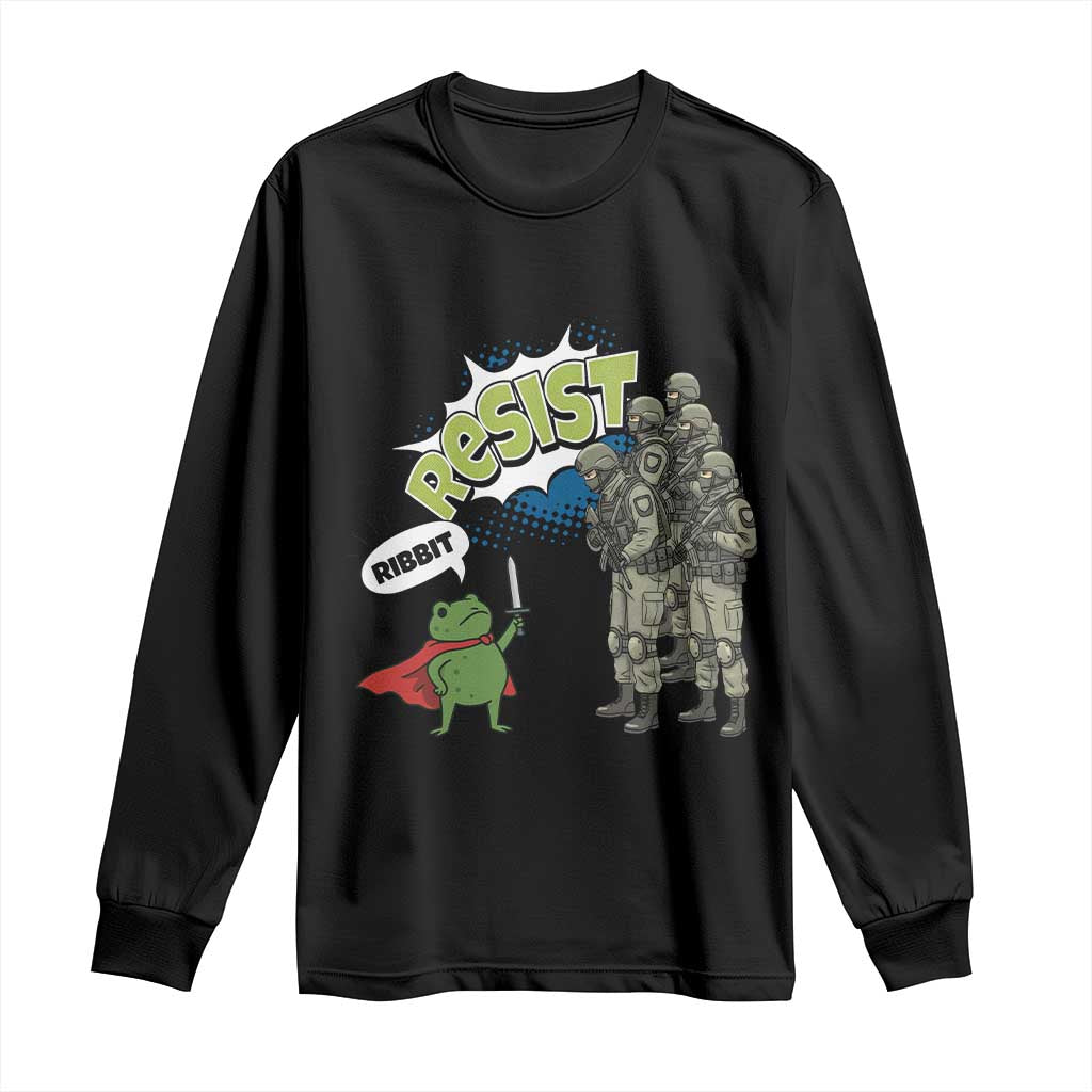 Funny Frog Protest Comic Graphic Long Sleeve Shirt Ribbit Resist Stand Against - Wonder Print Shop