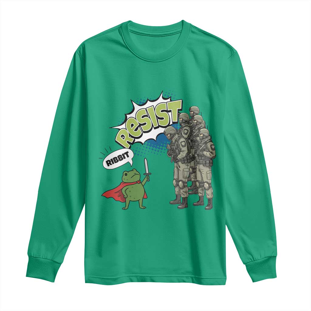 Funny Frog Protest Comic Graphic Long Sleeve Shirt Ribbit Resist Stand Against - Wonder Print Shop