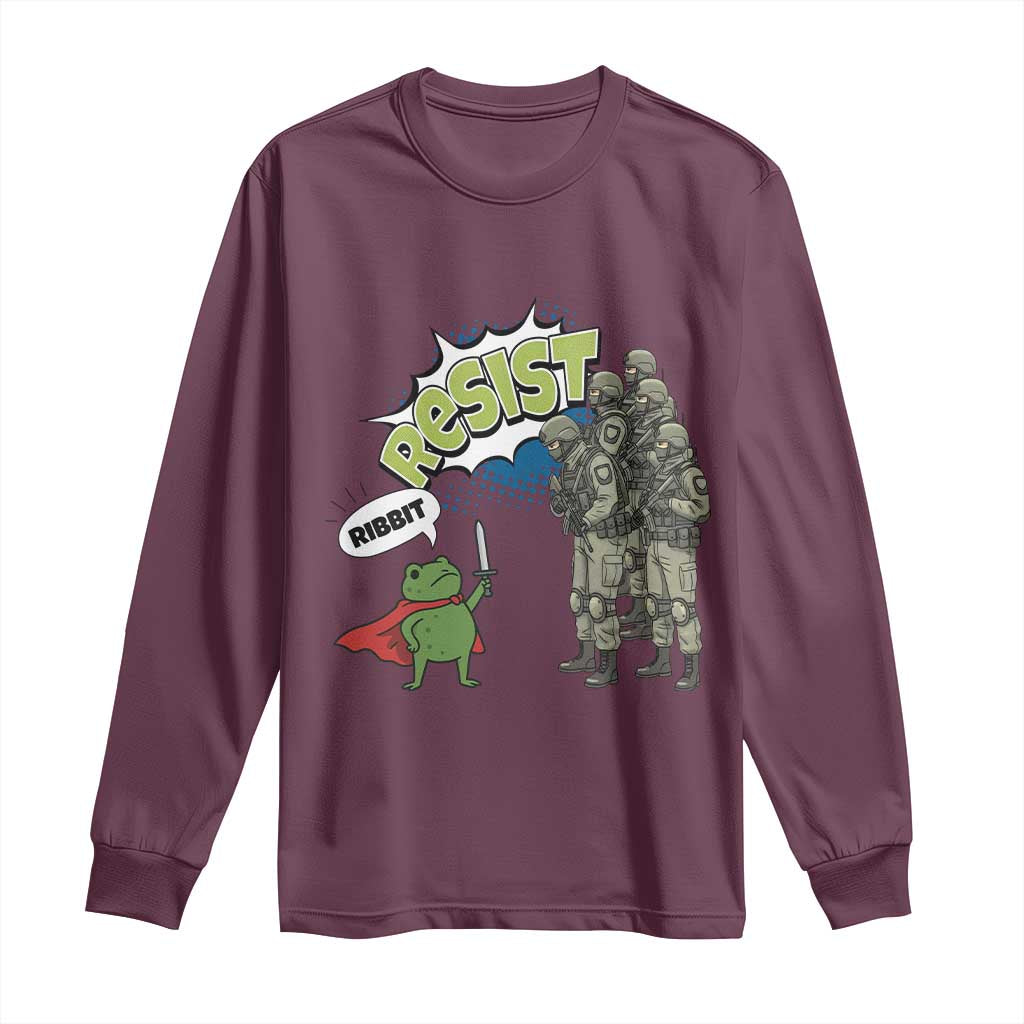 Funny Frog Protest Comic Graphic Long Sleeve Shirt Ribbit Resist Stand Against - Wonder Print Shop