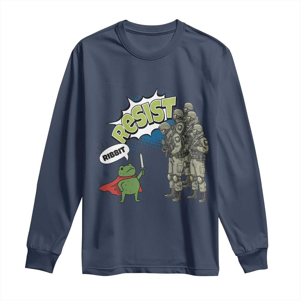 Funny Frog Protest Comic Graphic Long Sleeve Shirt Ribbit Resist Stand Against - Wonder Print Shop