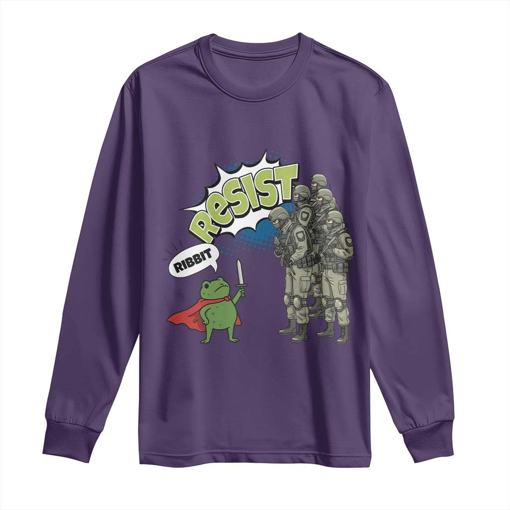 Funny Frog Protest Comic Graphic Long Sleeve Shirt Ribbit Resist Stand Against - Wonder Print Shop