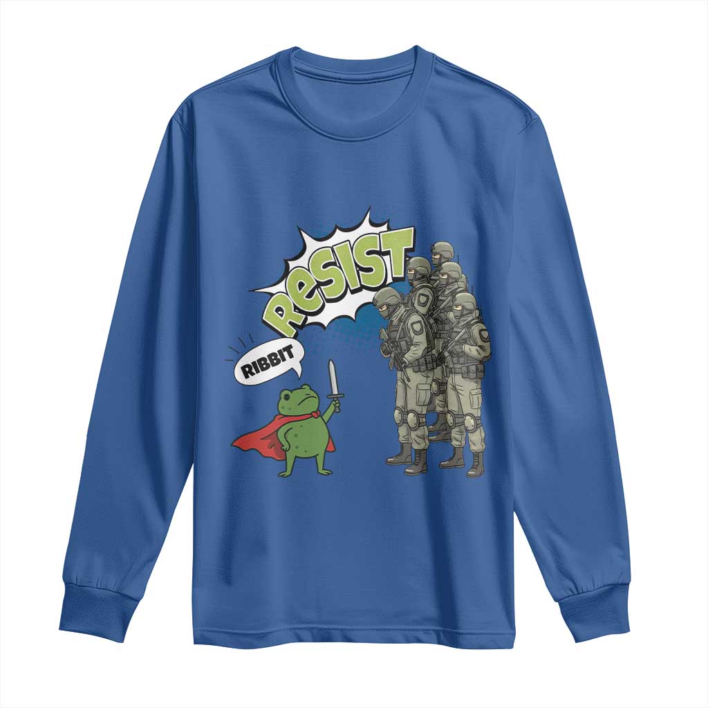 Funny Frog Protest Comic Graphic Long Sleeve Shirt Ribbit Resist Stand Against - Wonder Print Shop