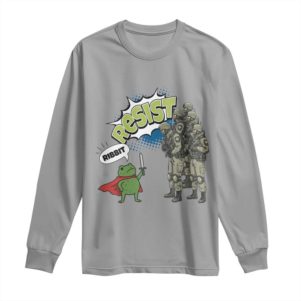 Funny Frog Protest Comic Graphic Long Sleeve Shirt Ribbit Resist Stand Against - Wonder Print Shop