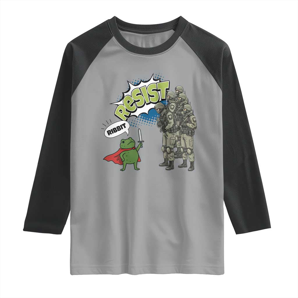 Funny Frog Protest Comic Graphic Raglan Shirt Ribbit Resist Stand Against - Wonder Print Shop