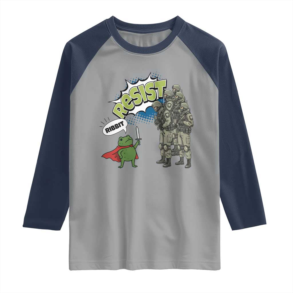 Funny Frog Protest Comic Graphic Raglan Shirt Ribbit Resist Stand Against - Wonder Print Shop