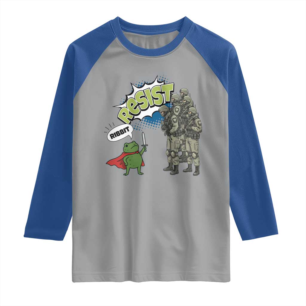Funny Frog Protest Comic Graphic Raglan Shirt Ribbit Resist Stand Against - Wonder Print Shop