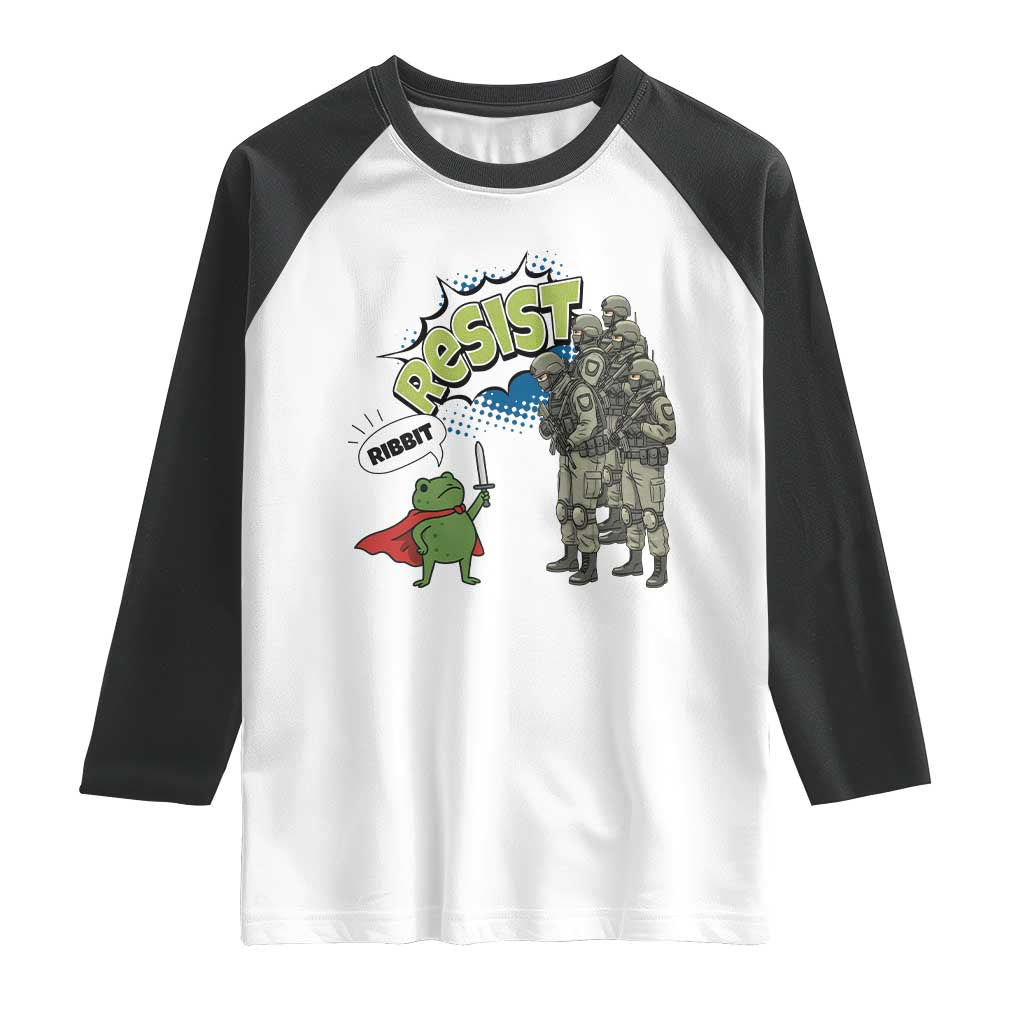 Funny Frog Protest Comic Graphic Raglan Shirt Ribbit Resist Stand Against - Wonder Print Shop