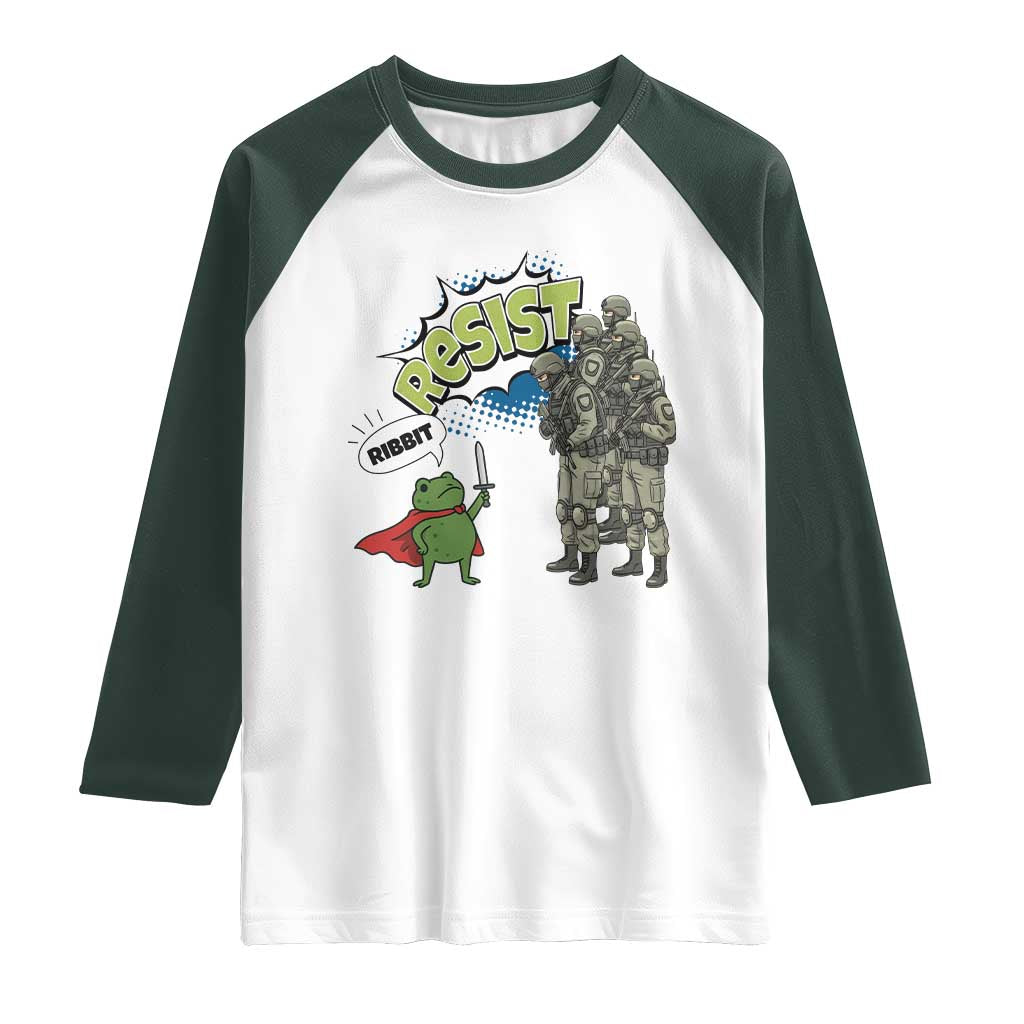 Funny Frog Protest Comic Graphic Raglan Shirt Ribbit Resist Stand Against - Wonder Print Shop