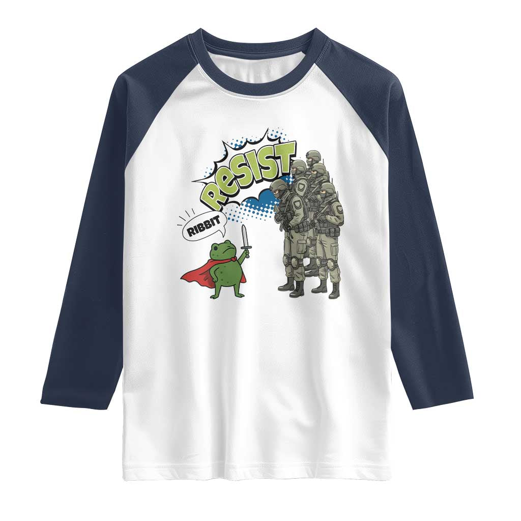 Funny Frog Protest Comic Graphic Raglan Shirt Ribbit Resist Stand Against - Wonder Print Shop