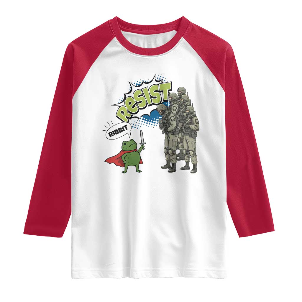 Funny Frog Protest Comic Graphic Raglan Shirt Ribbit Resist Stand Against - Wonder Print Shop
