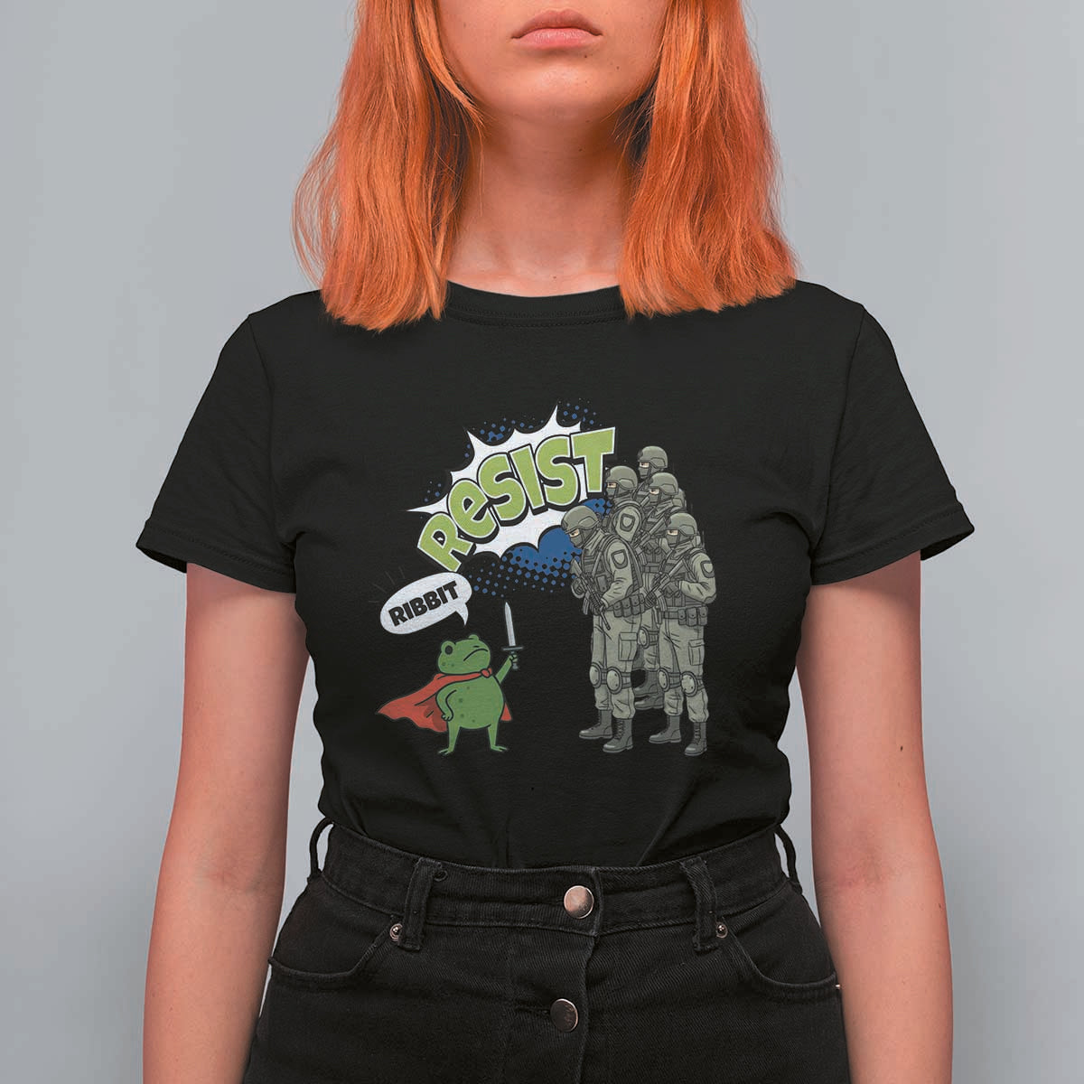 Funny Frog Protest Comic Graphic T Shirt For Women Ribbit Resist Stand Against - Wonder Print Shop