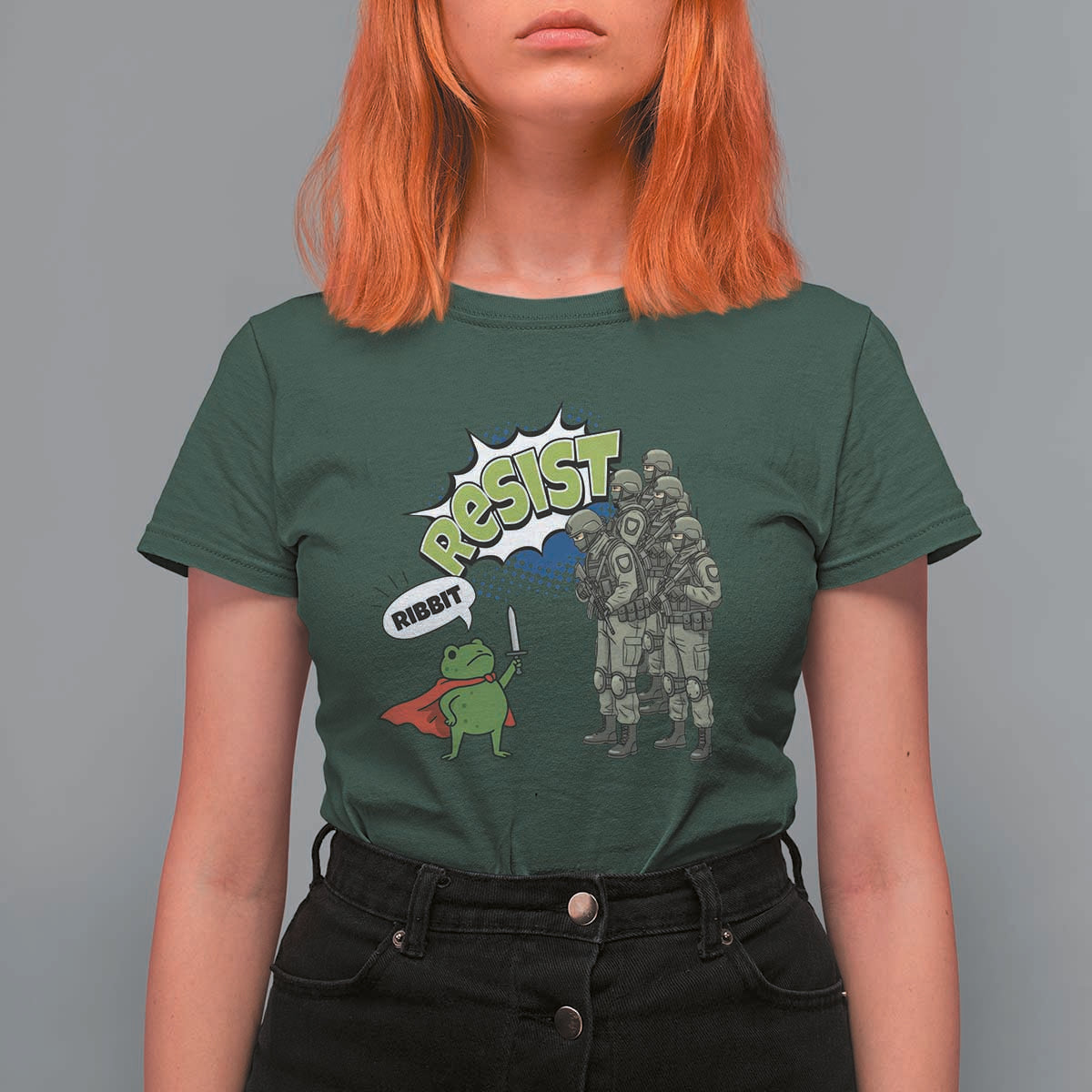 Funny Frog Protest Comic Graphic T Shirt For Women Ribbit Resist Stand Against - Wonder Print Shop