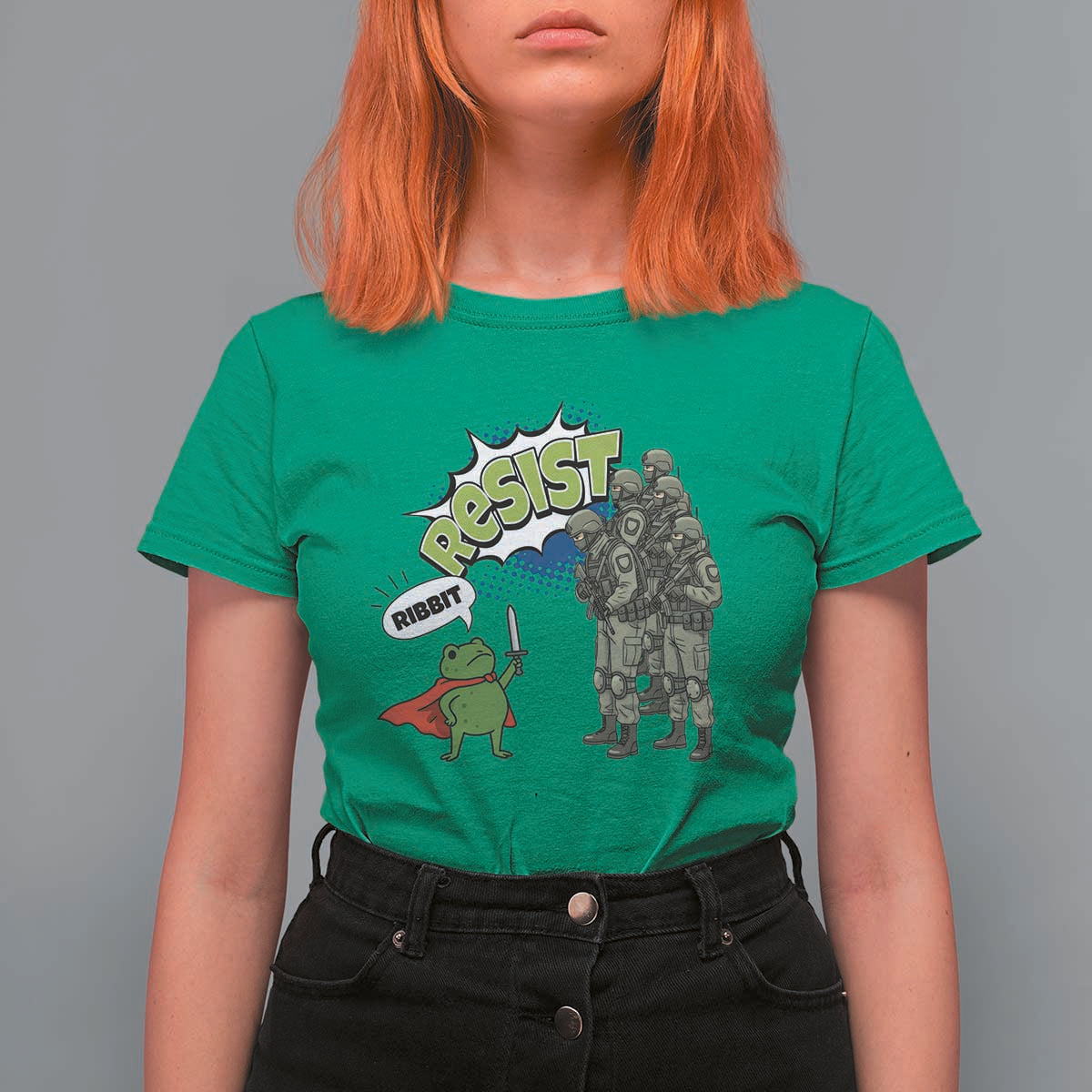 Funny Frog Protest Comic Graphic T Shirt For Women Ribbit Resist Stand Against - Wonder Print Shop
