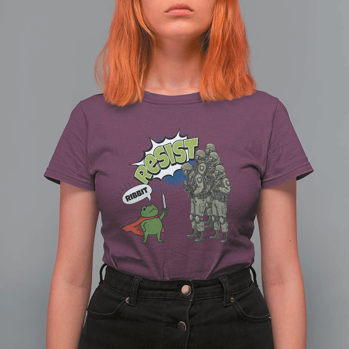Funny Frog Protest Comic Graphic T Shirt For Women Ribbit Resist Stand Against - Wonder Print Shop