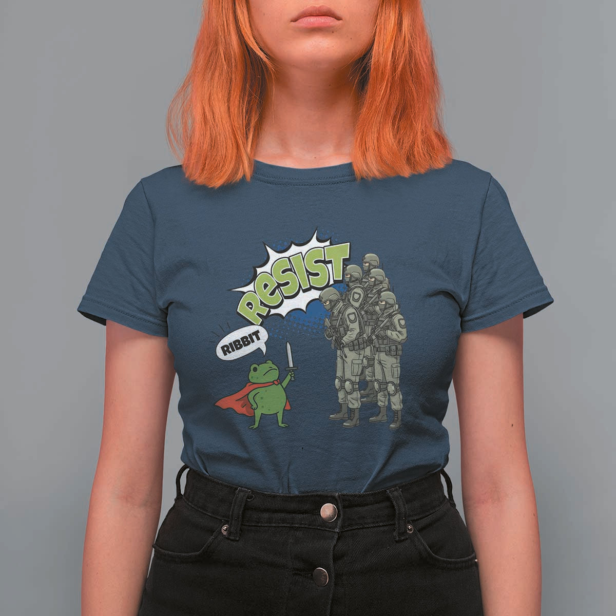 Funny Frog Protest Comic Graphic T Shirt For Women Ribbit Resist Stand Against - Wonder Print Shop