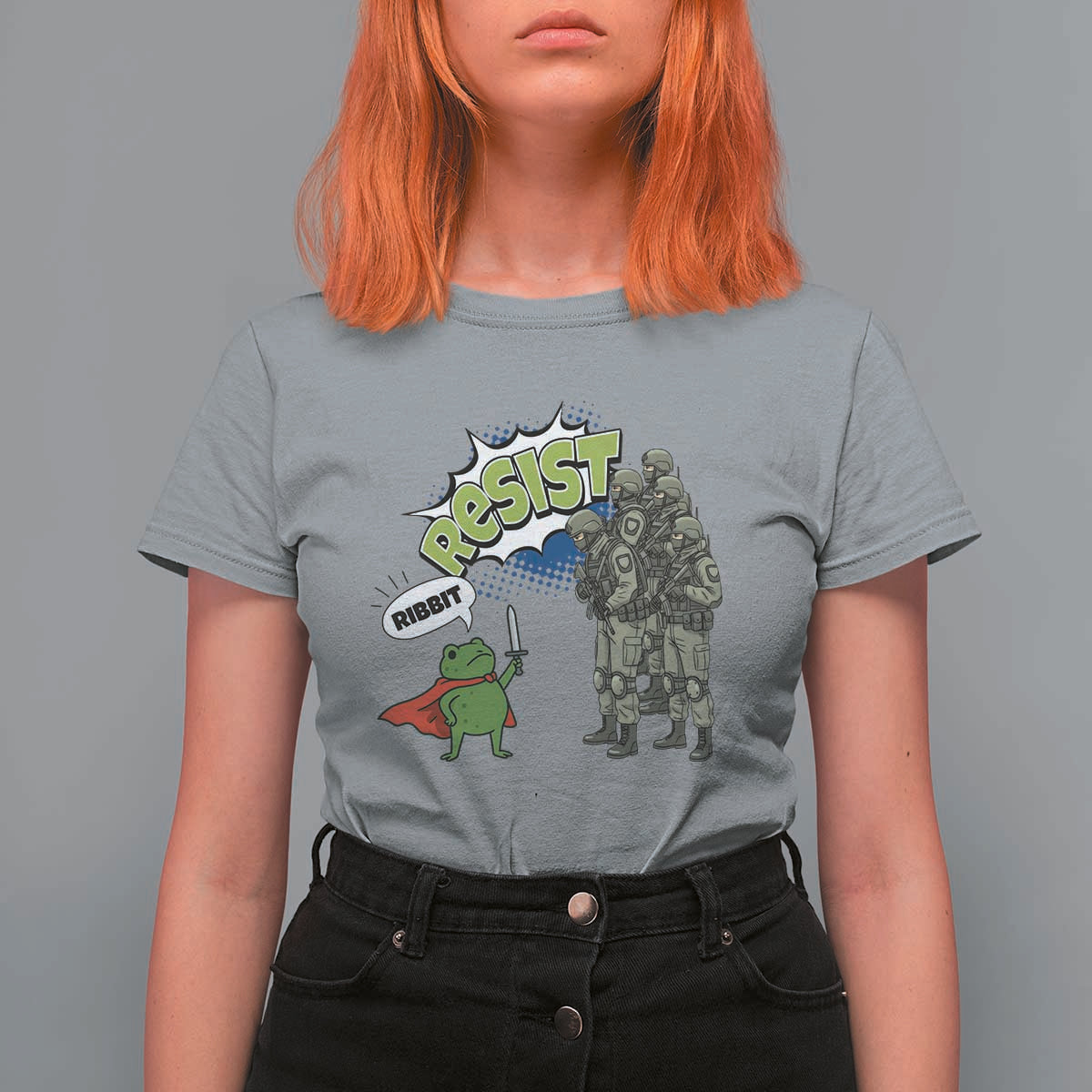 Funny Frog Protest Comic Graphic T Shirt For Women Ribbit Resist Stand Against - Wonder Print Shop
