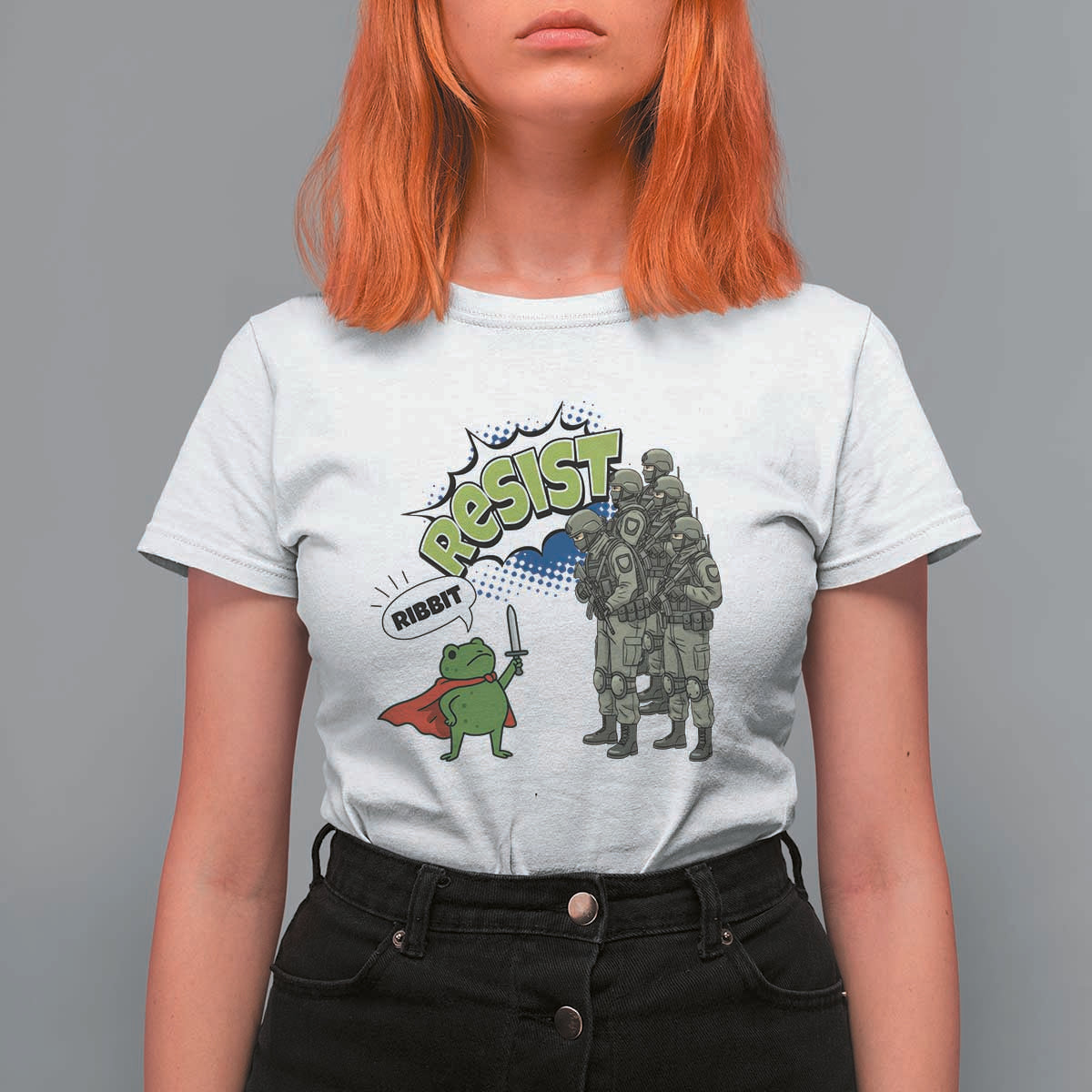 Funny Frog Protest Comic Graphic T Shirt For Women Ribbit Resist Stand Against - Wonder Print Shop