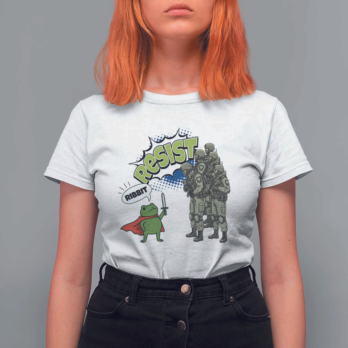 Funny Frog Protest Comic Graphic T Shirt For Women Ribbit Resist Stand Against - Wonder Print Shop