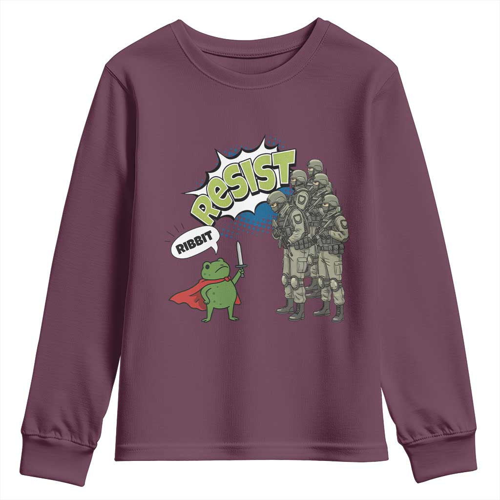 Funny Frog Protest Comic Graphic Youth Sweatshirt Ribbit Resist Stand Against - Wonder Print Shop
