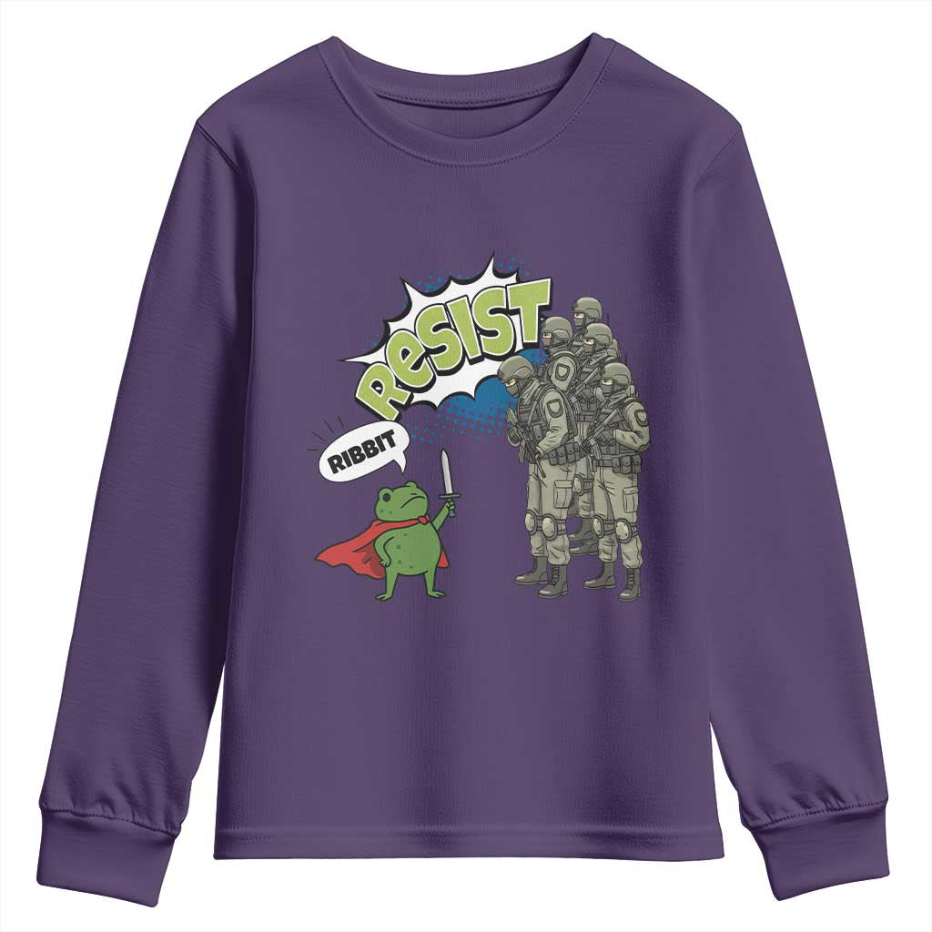 Funny Frog Protest Comic Graphic Youth Sweatshirt Ribbit Resist Stand Against - Wonder Print Shop
