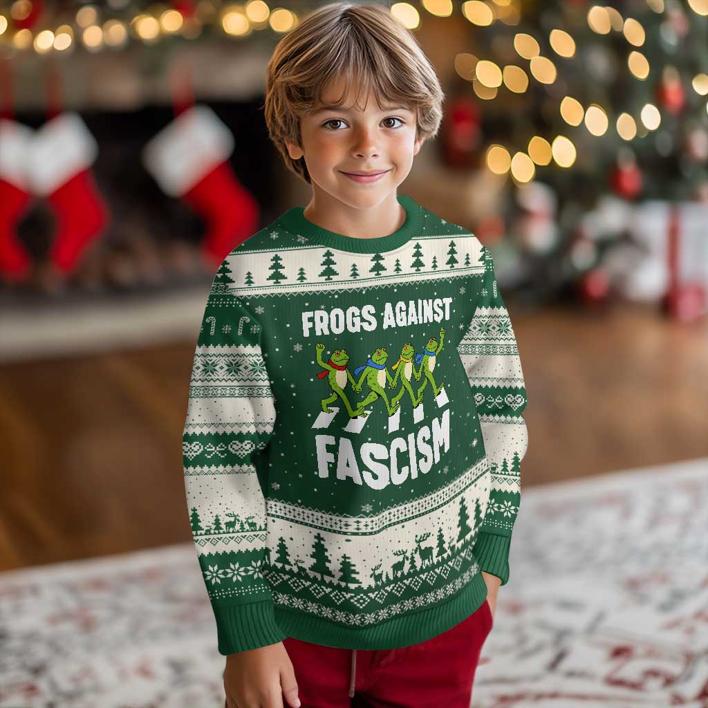 Walking Frog Against Fascism Ugly Christmas Sweater Frogs Band Resistance Protest - Wonder Print Shop