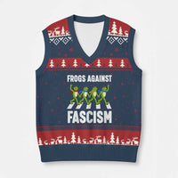 Walking Frog Against Fascism V-Neck Knit Sweater Vest Frogs Band Resistance Protest - Wonder Print Shop